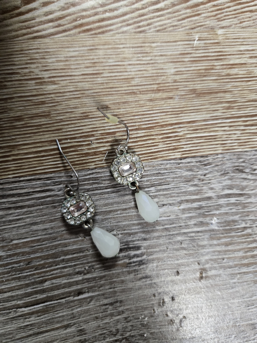 Silver Earrings with White Teardrop and Clear Crystal Halo
